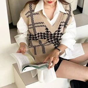 [하프클럽/]루즈핏 라인 니트웨어베스트자켓 걸스 춘절기 폴 하이엔드 머스