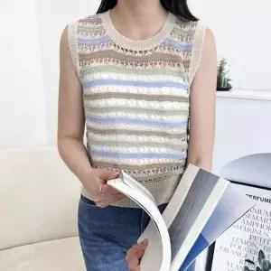 [하프클럽/]트리밍 네트 짜임 포인트컬러데일리 걸 썸머 슬리브리스 경량베