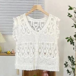 [하프클럽/]걸스이지 크로셰 베스트탑 썸머 뜨개 슬리브리스탑 아우터니트