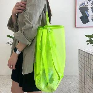 [하프클럽/]더블 메쉬 숄더백 형광그린 망사 비치백 물놀이가방