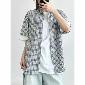 [하프클럽/코디제이]693 시어서커 체크 반팔남방 가볍고 시원한 여름셔츠 캐주얼 데일리 남