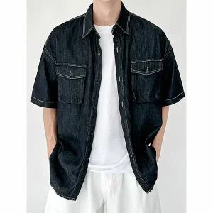 [하프클럽/코디제이]M데님 반팔셔츠 여름 데일리 포켓 청남방 루즈핏 기본디자인 남녀공용