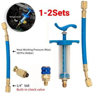 자동 A/C  염료 인젝터 로우 사이드 퀵 커플러 어댑터 1/4  주사기 수동 러 분사 자동차 에어컨용 1Oz R134