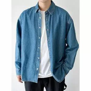 [하프클럽/코디제이]M릴렉스 데님 셔츠 오버핏 데일리 청남방 커플룩 가을 코디