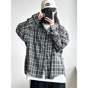 [하프클럽/코디제이]725 체크 남방 오버핏 캐주얼 꾸안꾸 남친룩 레이어드 가을코디 완성