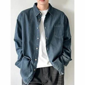 [하프클럽/코디제이]M데님 오버핏 셔츠 낙낙 예쁜 루즈함 데일리 캐주얼 커플룩 청남방 빅사