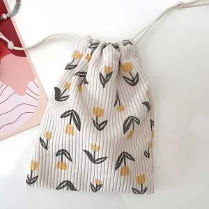 [하프클럽/]복주머니 스트링 형 코듀로이 파우치 생리대 휴대 용