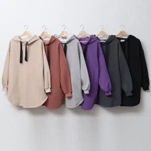 [신세계라이브쇼핑][옷자락] 여성 큰사이즈 기모 후드 티셔츠 겨울용 힙커버 홈웨어