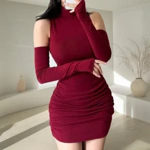 [신세계라이브쇼핑][옷자락] 여자 워머 세트 하프넥 사이드 셔링 미니 원피스