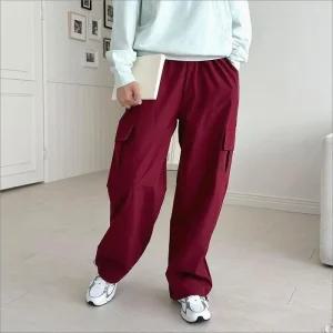 [라일리여성의류] Rly 여성 카고바지 와이드핏 밴딩 밑단 스트링 조거팬