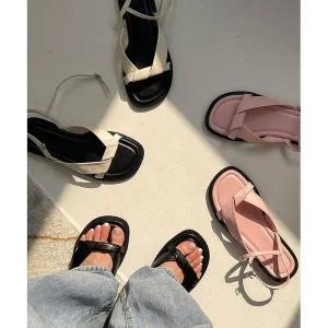 빅사이즈 스트랩샌들 스트랩 여자샌들 가을신상 통굽 (WEF0912)