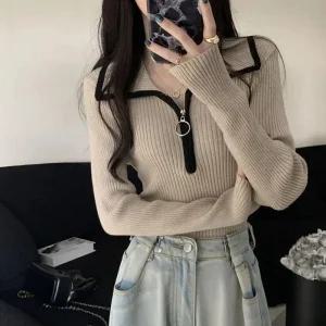 [라일리여성의류] Rly 다비스 골지 카라 반지퍼 슬림핏 티셔츠 SD-2