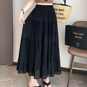 [하프클럽/]여자 롱 허리밴드 티어드 후레아 스커트