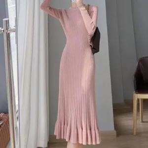 [하프클럽/]밑단 프릴 데일리 롱원피스 니트 클래식 니트 롱 여성