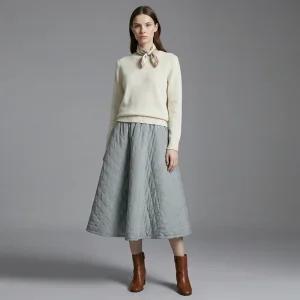 여성 허리밴딩 퀼팅 누빔 플레어 패딩 롱스커트 PIC-WSK-20967-그레이