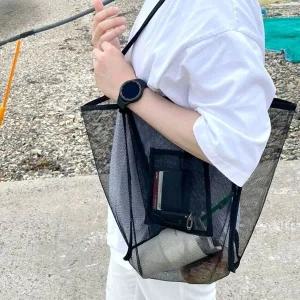 [하프클럽/]더블 메쉬 숄더백 블랙 망사 비치백 물놀이가방 모래