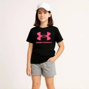 [하프클럽/] UA 라이브 스포츠스타일 그래픽 G 여성 여아 주니어 반팔티 블랙