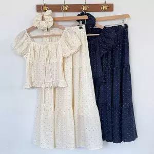 [하프클럽/]여성용 도트 퍼프 블라우스와 캉캉스커트 세트