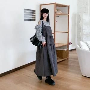 [하프클럽/]여자 심플 a라인 뷔스티에 캉캉 누빔 롱 원피스