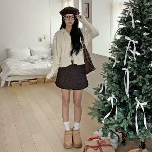 [하프클럽/]여자 에나멜 치마 포근 레이온 헤링본 치마바지