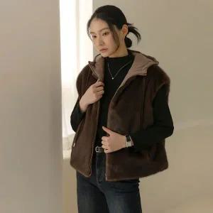 [하프클럽/]나폰 리버시블 후드 밍크 베스트