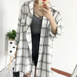[하프클럽/]여자 간절기 룩 휴가지 롱 셔츠 체크