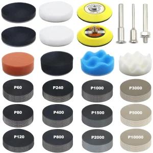 133PCS 샌딩 디스크 드릴 연마 키트 부착물 3인치 습식 건식 샌더 시트 헤드라이트 복원 백킹 패드가 있는