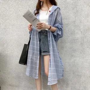 [하프클럽/]LEA-B138 후드 롱 체크셔츠