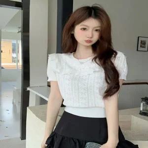 [하프클럽/]데일리 프릴넥 반팔 니트