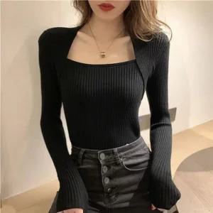 [라일리여성의류] Rly U넥긴팔티 일체형 볼레로 U넥 골지니트 여성긴