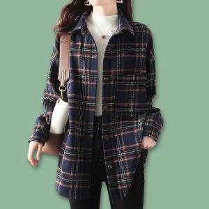 [하프클럽/]남방 여자 캐주얼 가을 롱 체크 예쁜