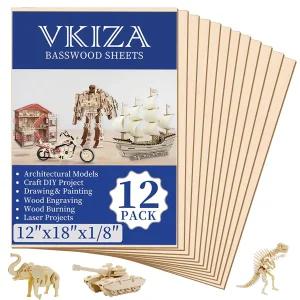 VKIZA 공예용 12팩 배스우드 시트 12x18x1 /8인치 절단 및 조각을 위한 3mm 두께의 미완성 합판 DIY 장식품