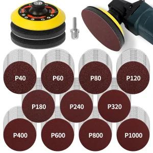 폼사레 114PCS 앵글 그라인더 샌딩 디스크 5인치 업그레이드 후크 및 루프 폼 백킹 패드 목재 금속 연마
