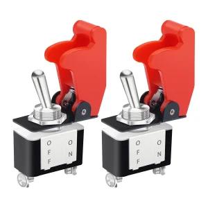 mankkk 2PCS 12V 헤비 듀티 로커 토글 스위치 10A /125V SPST ON /OFF 2핀 빨간색 항공기 안전 커버 장착