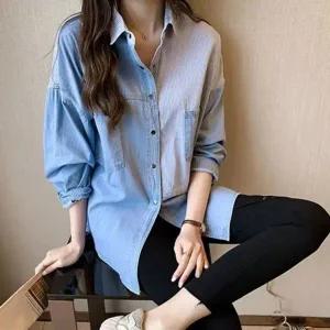 [하프클럽/]데님 루즈핏 연청 남방 청 긴팔 셔츠