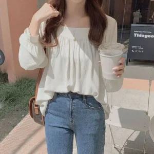 [하프클럽/]러블리 스퀘어 데일리 블라우스 넥