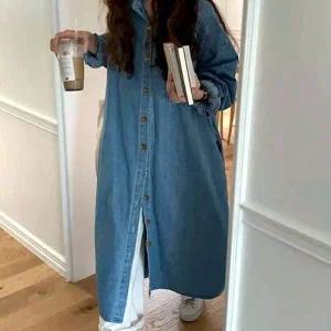 [하프클럽/]카라 청 롱 데님 간절기 원피스 셔츠