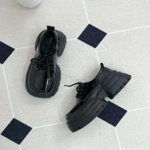 여자 스퀘어 키높이 레이스업 오버솔 가보시 통굽 로