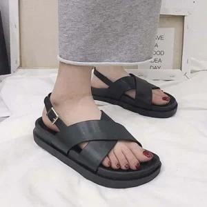 여성 X스트랩 샌들 여름 웨지 통굽