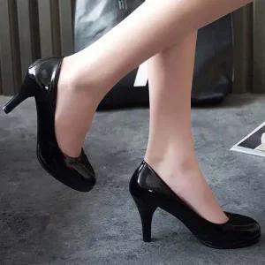 여성 심플 에나멜 광택 하이힐 오피스룩 면접구두