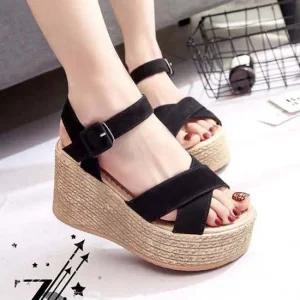 여성 통굽 웨지샌들 웨지힐 스트랩 슬링백 에스파듀