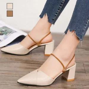 여성 스트랩장식 포인트 빅사이즈 레더 통굽 펌프스힐
