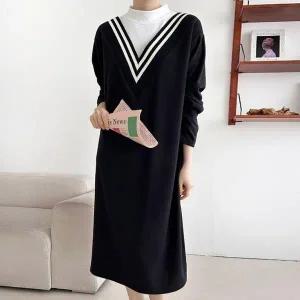 [하프클럽/셀러허브_여성트랜드패션]빅사이즈 512 두줄배색브이넥원피스 DBS