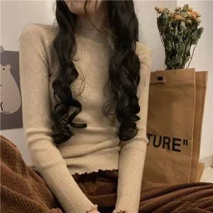 [하프클럽/]긴팔 베이직 프릴넥 골지 니트