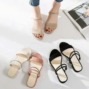 여자 여름 세무 스트랩 슈즈 두줄 스웨이드 낮은 통굽