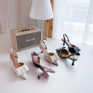 미들힐 뾰족코 빅리본 슬링백 스틸레토힐 스트랩