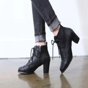 레이스업 옆지퍼 워커힐 키높이 통굽 둥근코