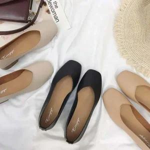 쿨샵 단정한 스타일 여자 플랫구두 우드굽 로우힐