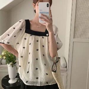 [하프클럽/]루즈핏 스퀘어넥 블라우스 LL-T142