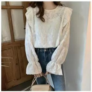 [하프클럽/]자수 시스루 블라우스